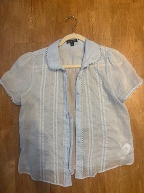J. Crew Light Blue Cotton Pintuck Button-Up Blouse size 8